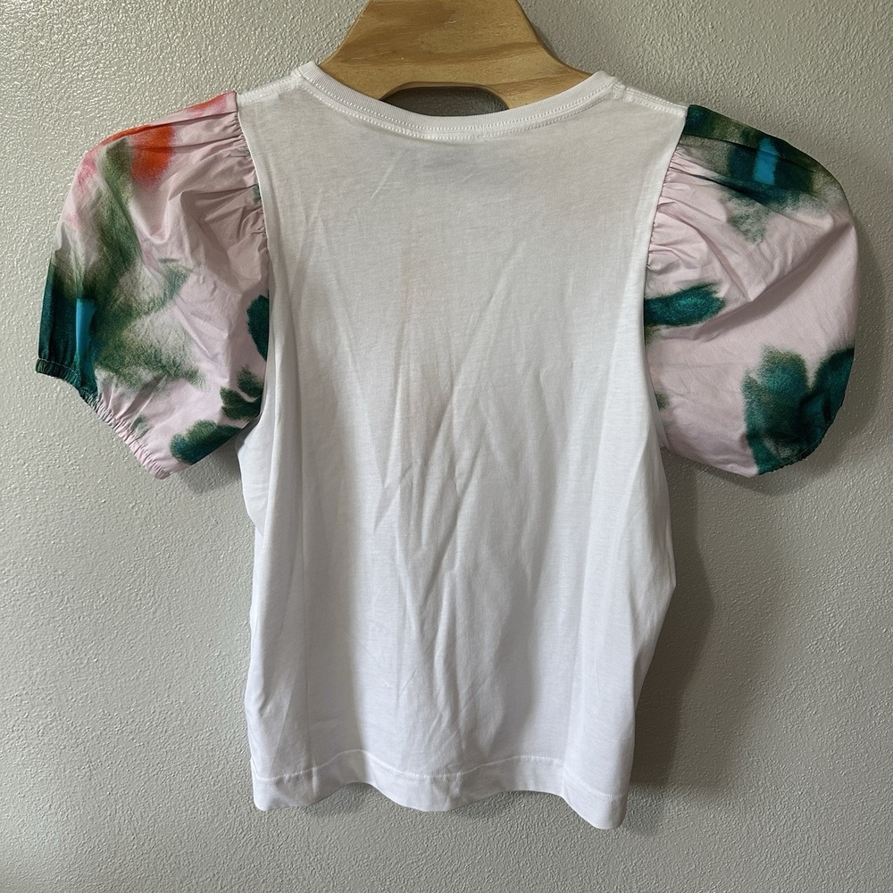 NEW Tanya Taylor Simone Top‎ Size Large White Watercolor Puff Short Sleeve - Picture 3 of 6